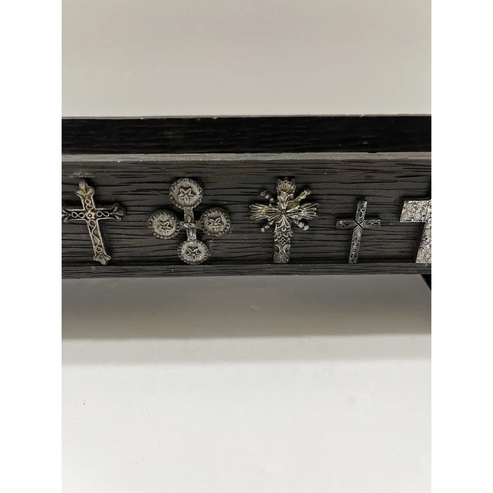 Home Interiors Cross Candle Holder Black Faux Wood Resin Crosses Metal Stand